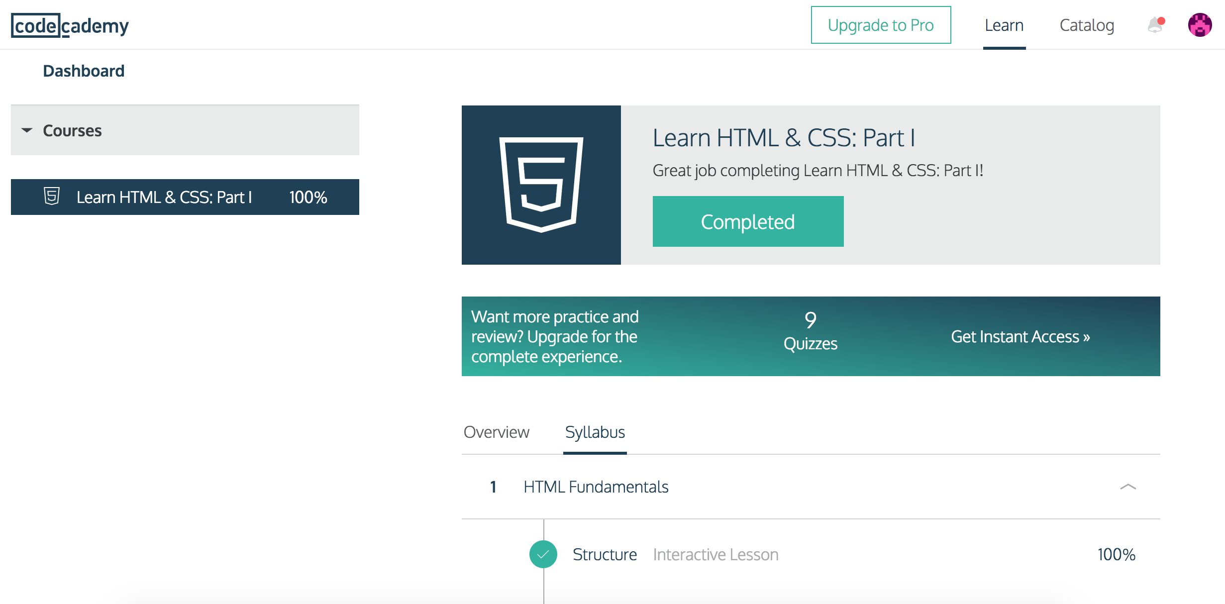 Completion of Codeacademy
