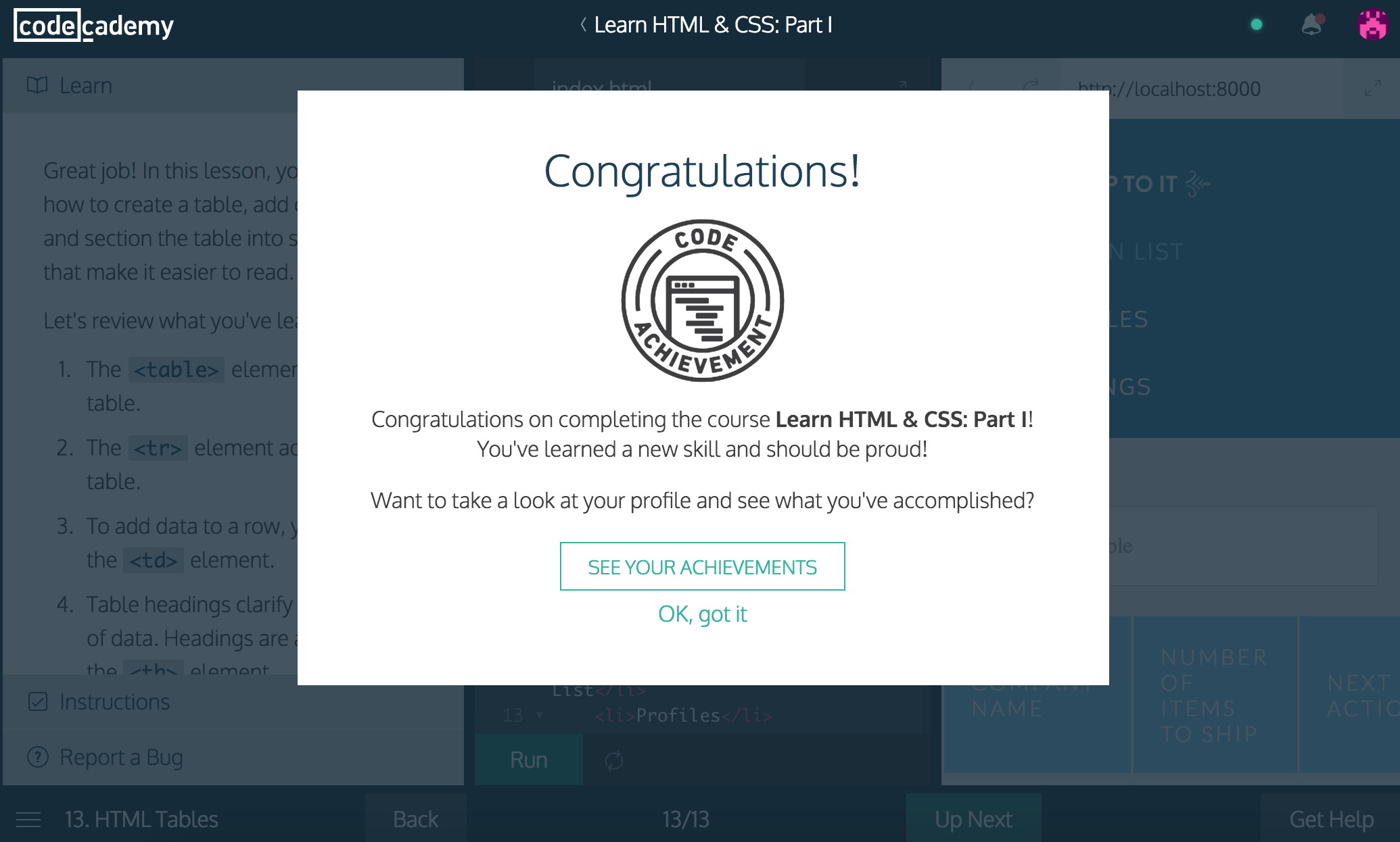 Completion of Codeacademy