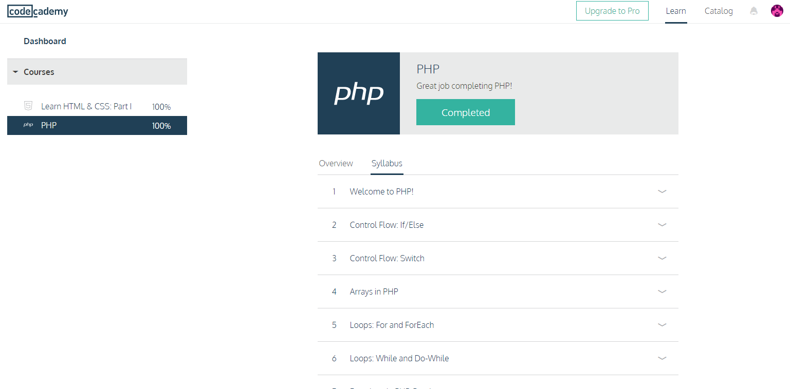 Completion of Codecademy